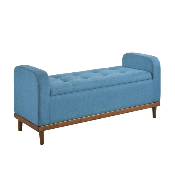 English Elm Mid-Century Tufted Lift-Top Storage Bench with Walnut Solid Wood Frame and Textured Upholstery Seating Blue 50.75 L x 19 W x 19.75 H B011P169817