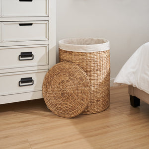 English Elm Ludmilla Elegant Round Tall Water Hyacinth Hamper With Lid - Stylish Storage For Laundry & More! B093P169703