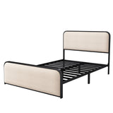 Hearth and Haven Modern Metal Bed Frame with Curved Upholstered Headboard and Footboard Bed with Under Bed Storage, Heavy Duty Metal Slats, Full Size WF319290AAA