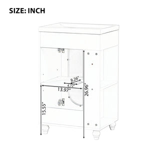 English Elm 20" Bathroom Vanity with Sink Compact Modern Freestanding MDF & Ceramic Undermount Sink Cabinet with Door and Two-Tier Shelf, Toilet Paper Holder, Adjustable Shelf, Sleek Rectangular Design White N725P246925K