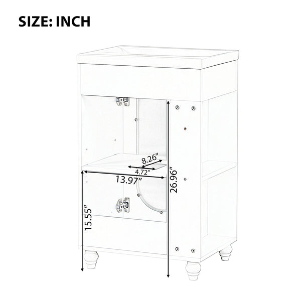 English Elm 20" Bathroom Vanity with Sink Compact Modern Freestanding MDF & Ceramic Undermount Sink Cabinet with Door and Two-Tier Shelf, Toilet Paper Holder, Adjustable Shelf, Sleek Rectangular Design White N725P246925K