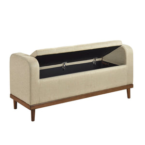 English Elm Mid-Century Tufted Lift-Top Storage Bench, Upholstered Light Brown Seat, Walnut Solid Wood Frame B011P169816