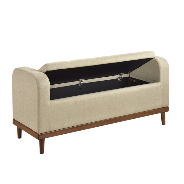 English Elm Mid-Century Tufted Lift-Top Storage Bench, Upholstered Light Brown Seat, Walnut Solid Wood Frame B011P169816