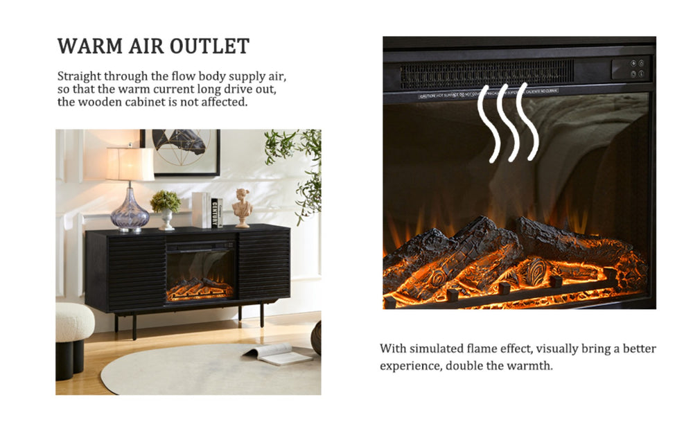 English Elm W9986b Black Oak Media Cabinet with Embedded Electric Fireplace and Adjustable Storage W2085S00001