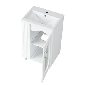 English Elm 20" Bathroom Vanity with Sink Compact Modern Freestanding MDF & Ceramic Undermount Sink Cabinet with Door and Two-Tier Shelf, Toilet Paper Holder, Adjustable Shelf, Sleek Rectangular Design White N725P246925K