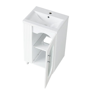 English Elm 20" Matte Freestanding Bathroom Vanity Ceramic Sink Mdf Cabinet Open Side Shelf White N725P364206K