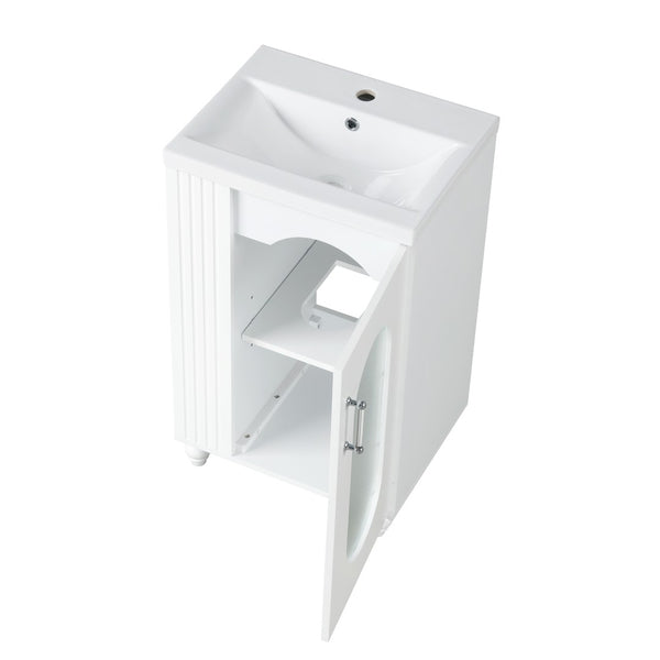 English Elm 20" Matte Freestanding Bathroom Vanity Ceramic Sink Mdf Cabinet Open Side Shelf White N725P364206K