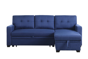 English Elm Upholstered Convertible Pull-Out Sectional Sofa with Chaise and Removable Cushions for Guests Blue B102S00005