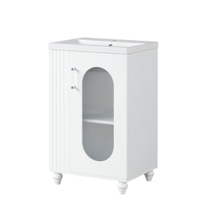 English Elm 20" Bathroom Vanity with Sink Compact Modern Freestanding MDF & Ceramic Undermount Sink Cabinet with Door and Two-Tier Shelf, Toilet Paper Holder, Adjustable Shelf, Sleek Rectangular Design White N725P246925K