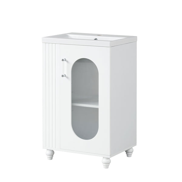 English Elm 20" Bathroom Vanity with Sink Compact Modern Freestanding MDF & Ceramic Undermount Sink Cabinet with Door and Two-Tier Shelf, Toilet Paper Holder, Adjustable Shelf, Sleek Rectangular Design White N725P246925K