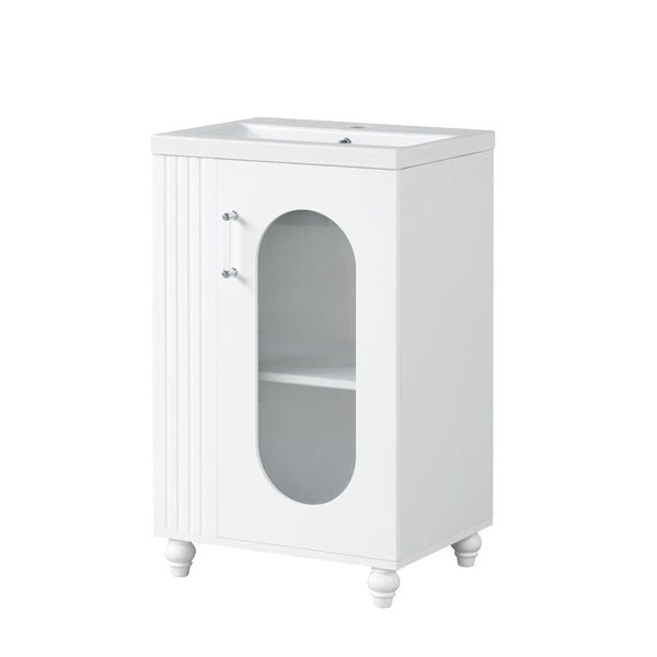 English Elm 20" Matte Freestanding Bathroom Vanity Ceramic Sink Mdf Cabinet Open Side Shelf White N725P364206K
