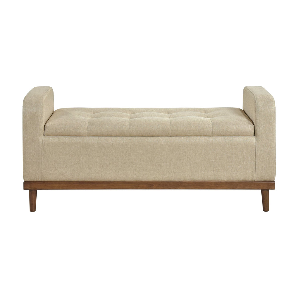 English Elm Mid-Century Tufted Lift-Top Storage Bench, Upholstered Light Brown Seat, Walnut Solid Wood Frame B011P169816