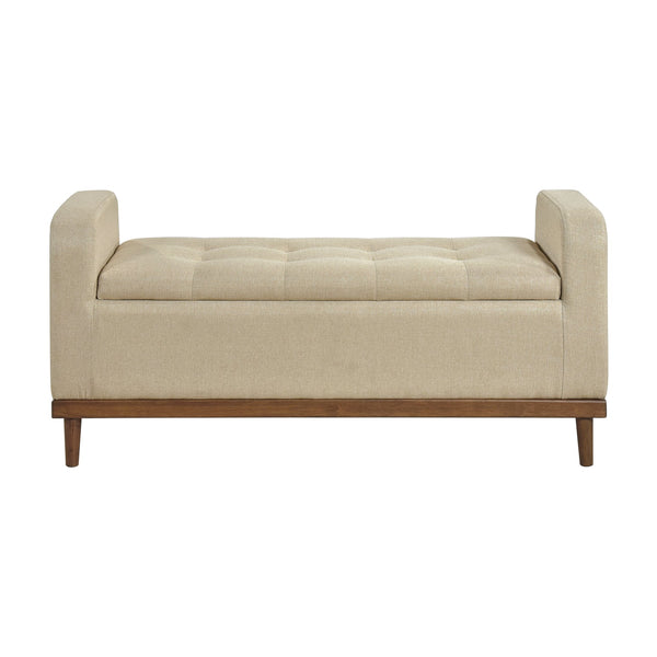 English Elm Mid-Century Tufted Lift-Top Storage Bench, Upholstered Light Brown Seat, Walnut Solid Wood Frame B011P169816