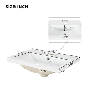 English Elm 20" Matte Freestanding Bathroom Vanity Ceramic Sink Mdf Cabinet Open Side Shelf Black N725P364206B