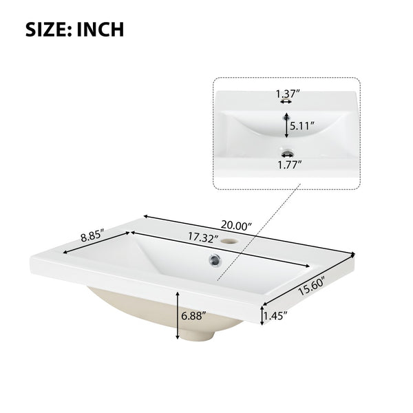English Elm 20" Matte Freestanding Bathroom Vanity Ceramic Sink Mdf Cabinet Open Side Shelf Black N725P364206B
