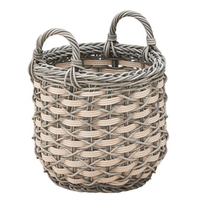 English Elm Zita Round Resin Wicker Storage Basket with Handles, 18" x 18" x 15.7", Cream-Gray Home Organizer B093P169698