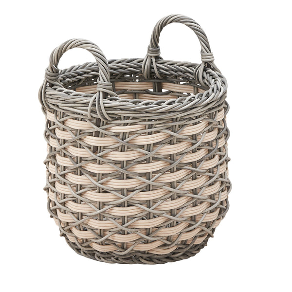 English Elm Zita Round Resin Wicker Storage Basket with Handles, 18" x 18" x 15.7", Cream-Gray Home Organizer B093P169698