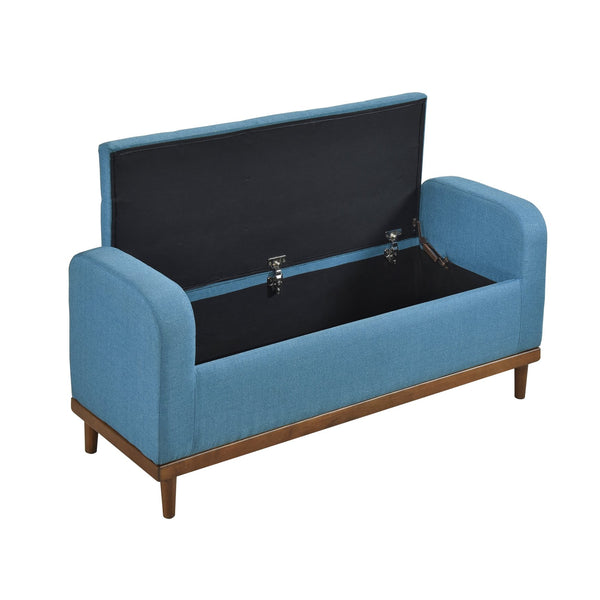 English Elm Mid-Century Tufted Lift-Top Storage Bench with Walnut Solid Wood Frame and Textured Upholstery Seating Blue 50.75 L x 19 W x 19.75 H B011P169817