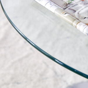 English Elm A Modern 35-Inch Tempered Glass Round Dining Table with Sleek Metal Legs, Minimalist Style for 4-6 }{@ Silver,Transparent W1151P263756