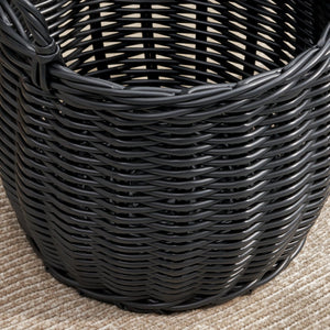 English Elm Lucius Round Resin Woven Wicker Basket with Handles - Black 13"x13"x10.2" Stylish Storage Solution B093P169699