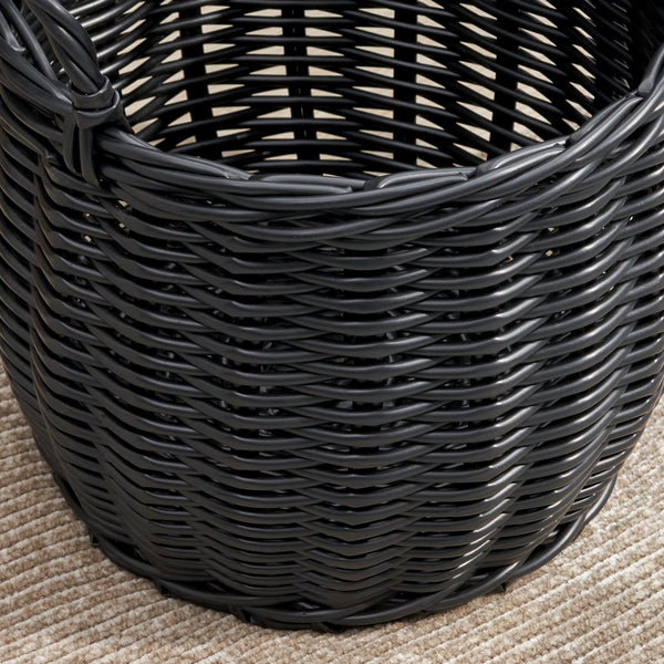 English Elm Lucius Round Resin Woven Wicker Basket with Handles - Black 13"x13"x10.2" Stylish Storage Solution B093P169699