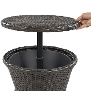 English Elm K&K 5-Piece Outdoor Rope Weave Patio Set with Pop-Up Cool Bar Table, Loveseat, Chairs & Ottomans Beige+Black WF324995AAW