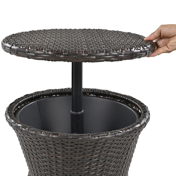 English Elm K&K 5-Piece Outdoor Rope Weave Patio Set with Pop-Up Cool Bar Table, Loveseat, Chairs & Ottomans Beige+Black WF324995AAW