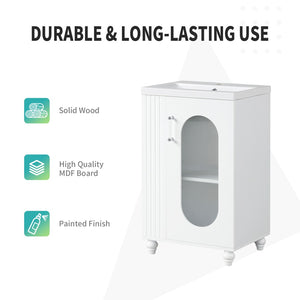English Elm 20" Matte Freestanding Bathroom Vanity Ceramic Sink Mdf Cabinet Open Side Shelf White N725P364206K