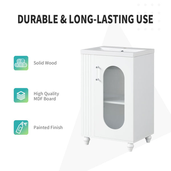 English Elm 20" Matte Freestanding Bathroom Vanity Ceramic Sink Mdf Cabinet Open Side Shelf White N725P364206K