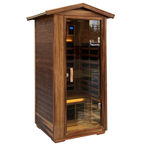 English Elm Red Cedar Hemlock Outdoor Sauna 4 Person Far Infrared Spa with Bluetooth Speakers W1787P145412