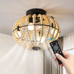 English Elm Beaded Wood Chandelier Fan Semi Flush Mount Bohemian Rustic Light for Small Rooms W1340P209773