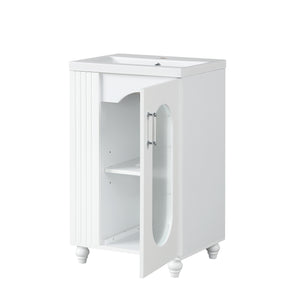 English Elm 20" Bathroom Vanity with Sink Compact Modern Freestanding MDF & Ceramic Undermount Sink Cabinet with Door and Two-Tier Shelf, Toilet Paper Holder, Adjustable Shelf, Sleek Rectangular Design White N725P246925K