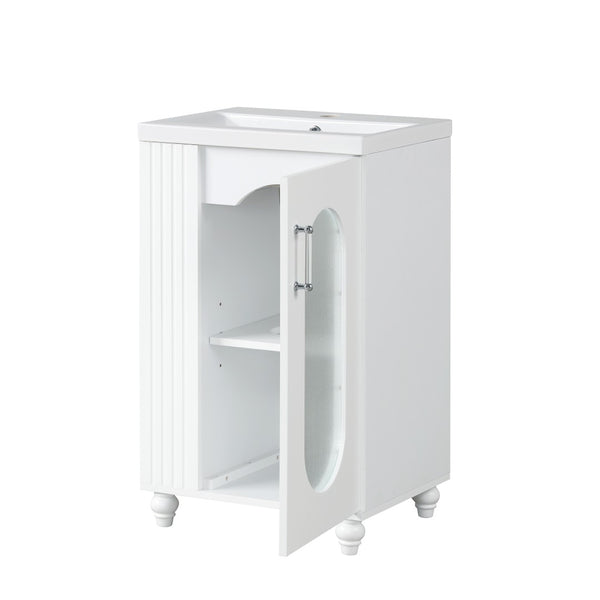 English Elm 20" Matte Freestanding Bathroom Vanity Ceramic Sink Mdf Cabinet Open Side Shelf White N725P364206K