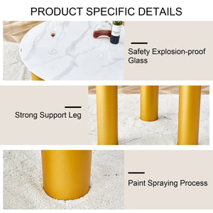 English Elm Round white dining table with faux marble top, gold MDF legs, seats 4, easy-clean, quick assembly W1151S00812