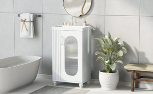 English Elm 20" Matte Freestanding Bathroom Vanity Ceramic Sink Mdf Cabinet Open Side Shelf White N725P364206K