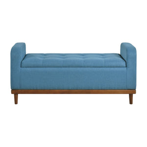 English Elm Mid-Century Tufted Lift-Top Storage Bench with Walnut Solid Wood Frame and Textured Upholstery Seating Blue 50.75 L x 19 W x 19.75 H B011P169817
