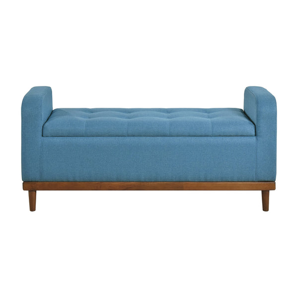 English Elm Mid-Century Tufted Lift-Top Storage Bench with Walnut Solid Wood Frame and Textured Upholstery Seating Blue 50.75 L x 19 W x 19.75 H B011P169817