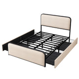 Hearth and Haven Modern Metal Bed Frame with Curved Upholstered Headboard and Footboard Bed with 4 Storage Drawers, Heavy Duty Metal Slats, Full Size WF319296AAA