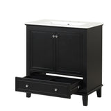 English Elm 30" Bathroom Vanity With Sink Combo, Multi-Functional Bathroom Cabinet With Doors and Drawer, Solid Wood and Mdf Board, Black