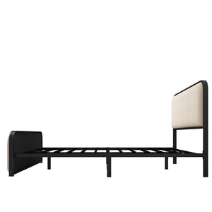 English Elm Modern Metal Bed Frame with Upholstered Curved Headboard, Underbed Storage, Heavy-Duty Slats, Queen Beige 64 L x 21 W x 5.75 H N701P229014B