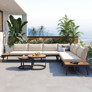 English Elm Trexm Modular Patio Sectional with Acacia Nesting Tables and Washable Cushions TM000001AAA