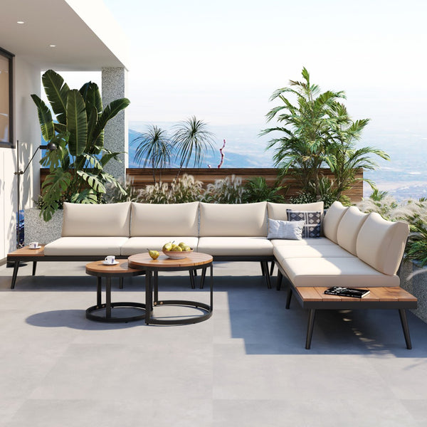 English Elm Trexm Modular Patio Sectional with Acacia Nesting Tables and Washable Cushions TM000001AAA