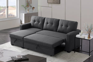 English Elm Upholstered Convertible Pull-Out Sectional Sofa with Chaise and Removable Cushions for Guests Dark Gray B102S00001