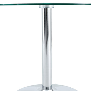 English Elm A Modern 35-Inch Tempered Glass Round Dining Table with Sleek Metal Legs, Minimalist Style for 4-6 }{@ Silver,Transparent W1151P263756