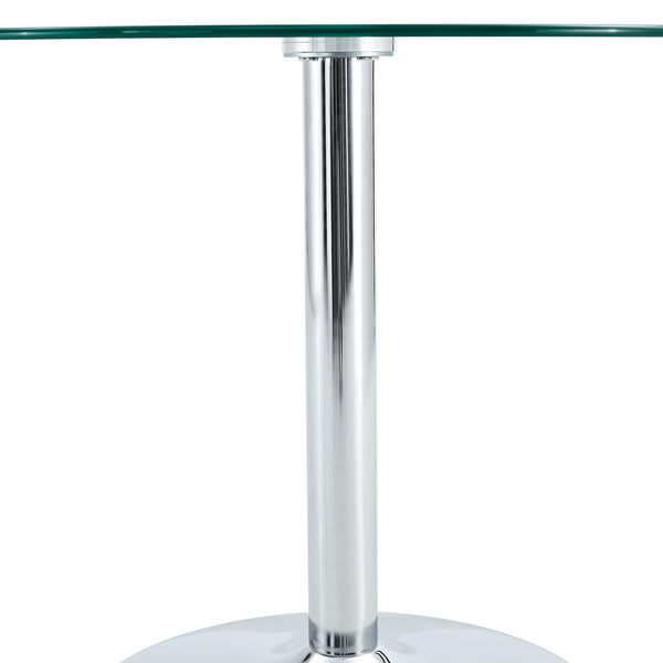 English Elm A Modern 35-Inch Tempered Glass Round Dining Table with Sleek Metal Legs, Minimalist Style for 4-6 }{@ Silver,Transparent W1151P263756