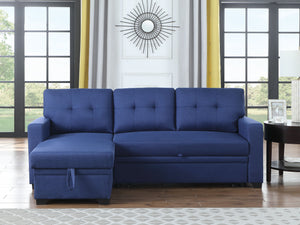 English Elm Upholstered Convertible Pull-Out Sectional Sofa with Chaise and Removable Cushions for Guests Blue B102S00005
