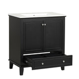 English Elm 30" Bathroom Vanity With Sink Combo, Multi-Functional Bathroom Cabinet With Doors and Drawer, Solid Wood and Mdf Board, Black