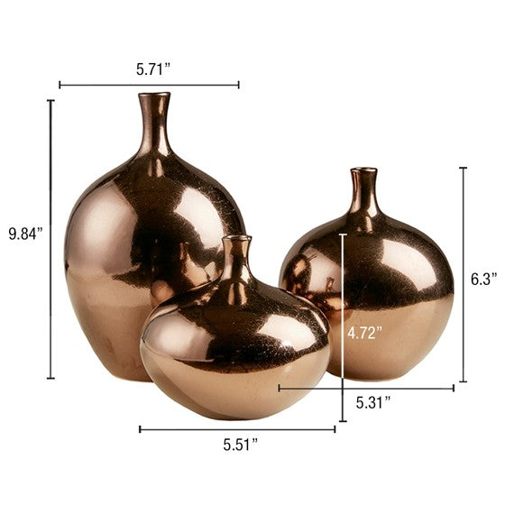 English Elm Mirrored Ceramic Decorative Vases 3-Piece Set Bronze Finish — Handcrafted Metallic Accent Trio for Home Decor B03599278