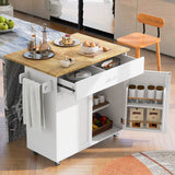 English Elm K&K Rolling Kitchen Island With Storage, Kitchen Cart With Rubber Wood Top, Spacious Drawer With Divider and Internal Storage Rack, Kitchen Island On Wheels With Adjustable Shelf Tower Rack, White