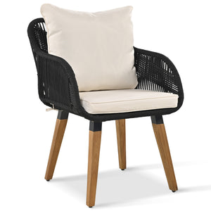 English Elm K&K 5-Piece Outdoor Rope Weave Patio Set with Pop-Up Cool Bar Table, Loveseat, Chairs & Ottomans Beige+Black WF324995AAW